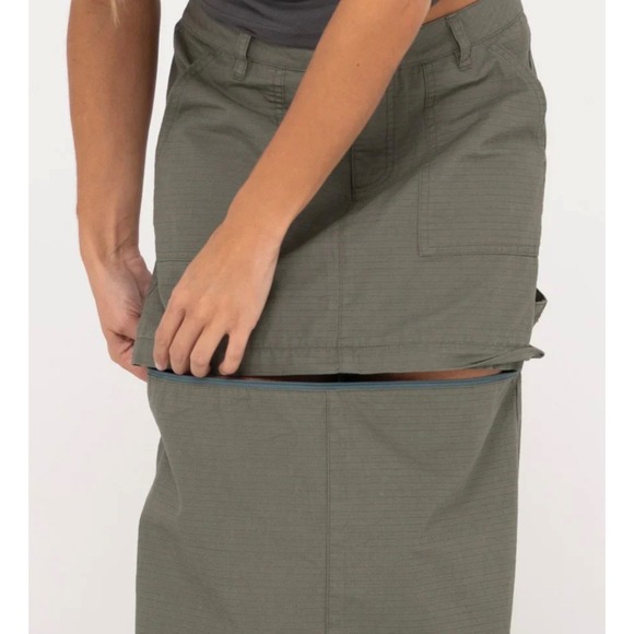 Rusty Billie green Rise Ripstop Zip Off Skirt Army Green Maxi Mini L NEW - Picture 11 of 11